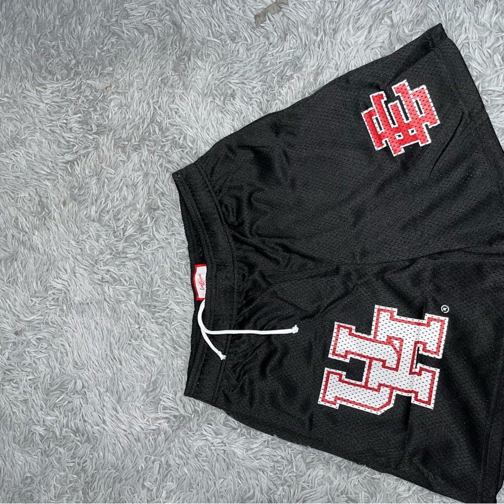 Eric Emanuel Black Shorts with Red and White Logo